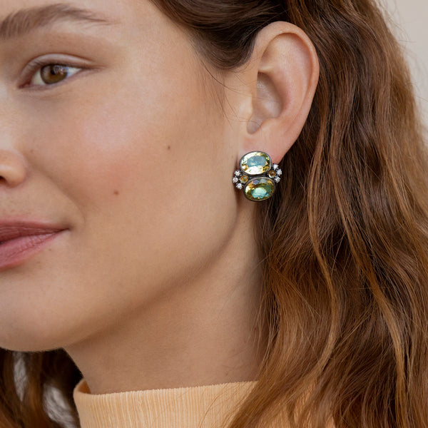 Larkspur & Hawk Luzia Dama Cluster Earrings In Lemon Quartz (Black Rhodium Wash)