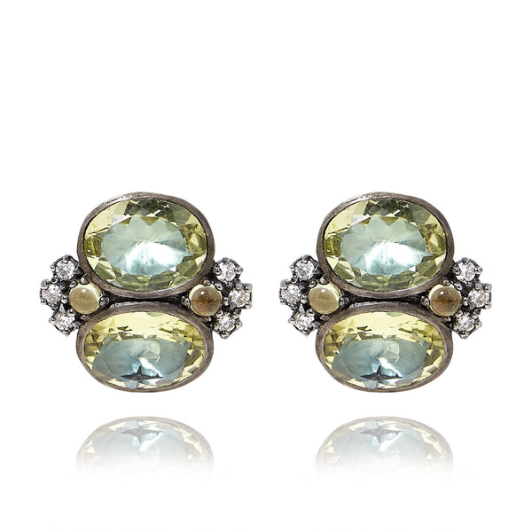Larkspur & Hawk Luzia Dama Cluster Earrings In Lemon Quartz (Black Rhodium Wash)