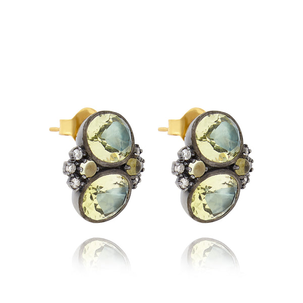 Larkspur & Hawk Luzia Dama Cluster Earrings In Lemon Quartz (Black Rhodium Wash)