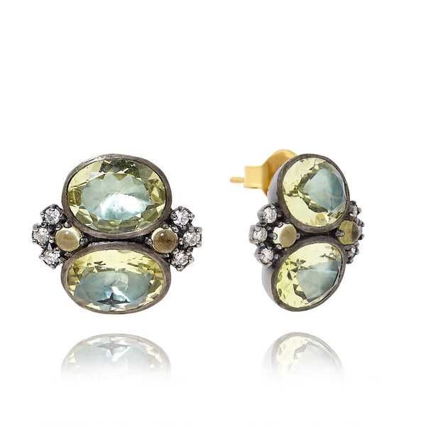 larkspur & hawk Luzia Dama Cluster Earrings in Lemon Quartz (Black Rhodium Wash)