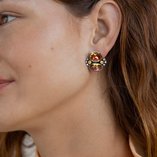 Larkspur & Hawk Luzia Dama Cluster Earrings In Yellow Citrine (Black Rhodium Wash)