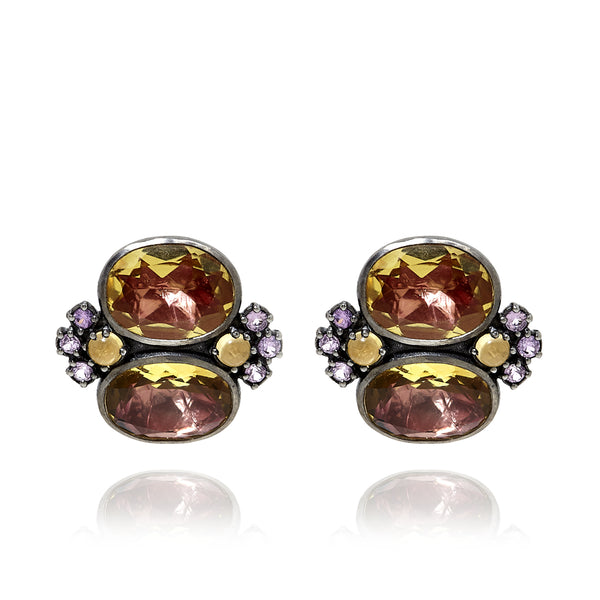 Larkspur & Hawk Luzia Dama Cluster Earrings In Yellow Citrine (Black Rhodium Wash)