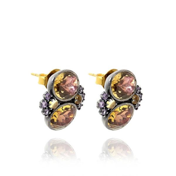 Larkspur & Hawk Luzia Dama Cluster Earrings In Yellow Citrine (Black Rhodium Wash)
