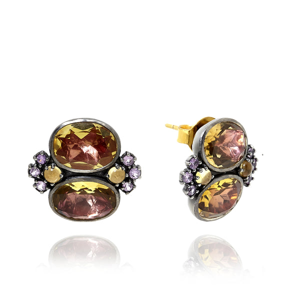 larkspur & hawk Luzia Dama Cluster Earrings in Yellow Citrine (Black Rhodium Wash)
