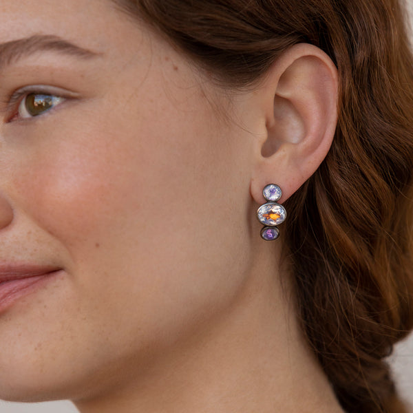 Larkspur & Hawk Luzia Demi-Hoop Earrings In Lavender Moon Quartz (Black Rhodium Wash)