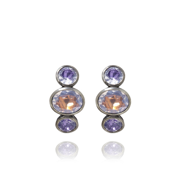 Larkspur & Hawk Luzia Demi-Hoop Earrings In Lavender Moon Quartz (Black Rhodium Wash)