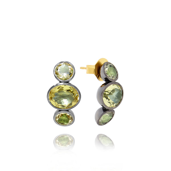 larkspur & hawk Luzia Demi-Hoop Earrings in Lemon Quartz (Black Rhodium Wash)