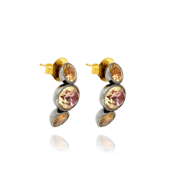 Larkspur & Hawk Luzia Demi-Hoop Earrings In Yellow Citrine (Black Rhodium Wash)