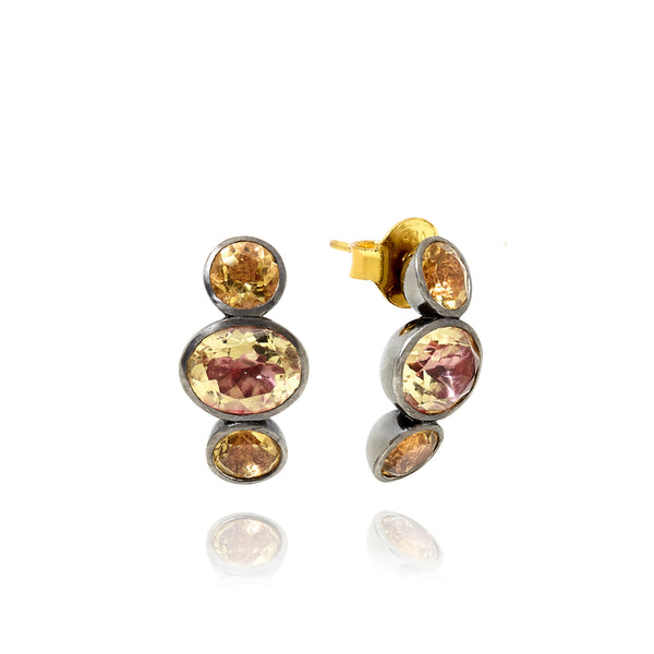 larkspur & hawk Luzia Demi-Hoop Earrings in Yellow Citrine (Black Rhodium Wash)