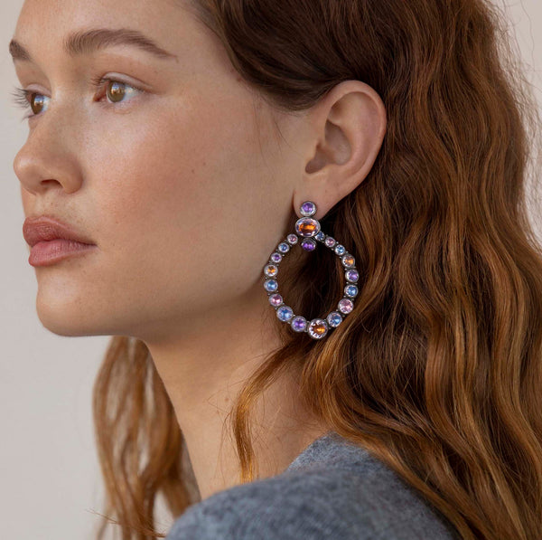 Larkspur & Hawk Luzia Door Knocker Earrings In Lavender Moon Quartz (Black Rhodium Wash)