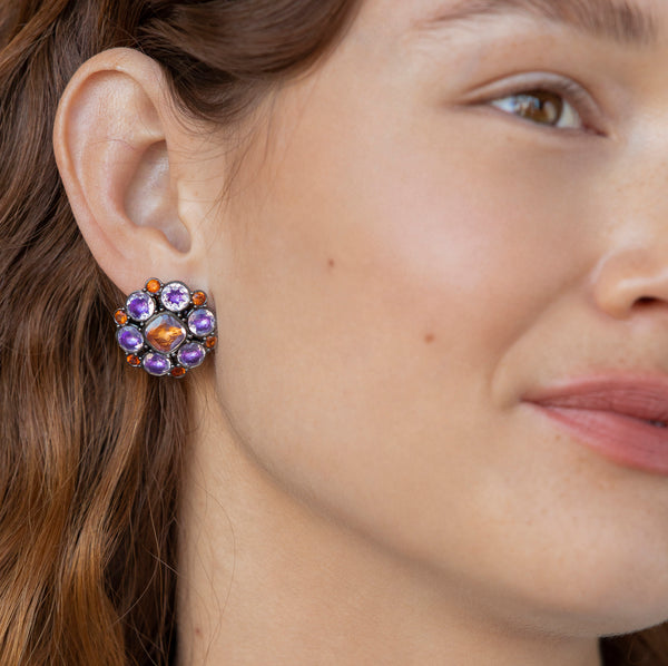 Larkspur & Hawk Luzia Duquesa Cluster Earrings In Lavender Moon Quartz (Black Rhodium Wash)