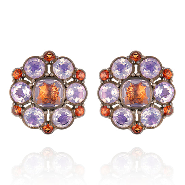 Larkspur & Hawk Luzia Duquesa Cluster Earrings In Lavender Moon Quartz (Black Rhodium Wash)