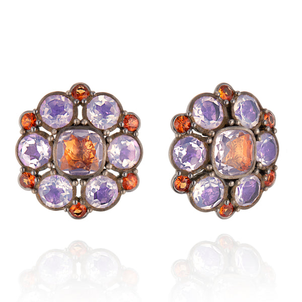 larkspur & hawk Luzia Duquesa Cluster Earrings in Lavender Moon Quartz (Black Rhodium Wash)