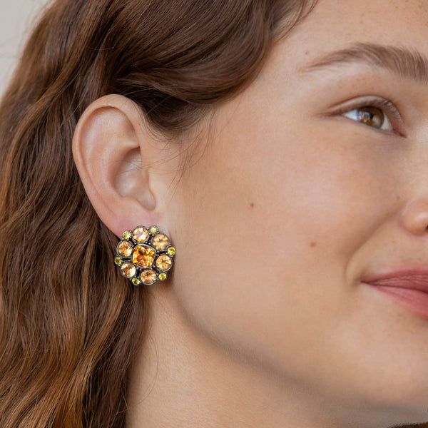 Larkspur & Hawk Luzia Duquesa Cluster Earrings In Yellow Citrine (Black Rhodium Wash)