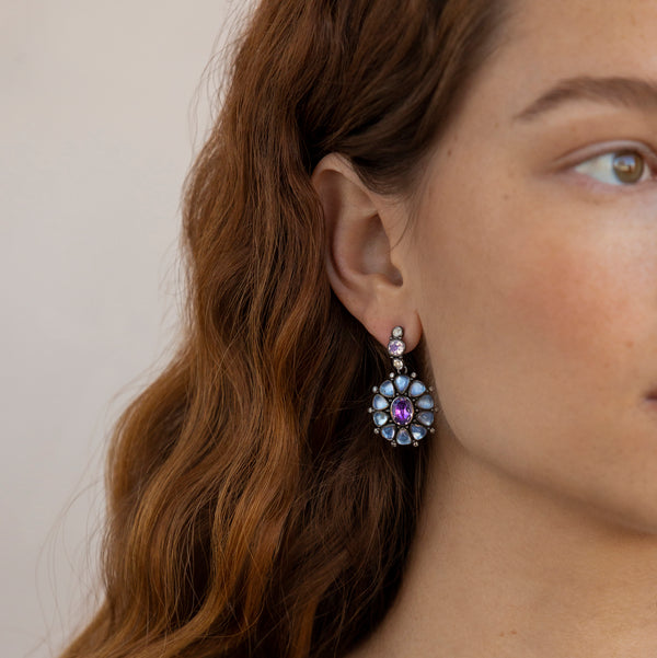 Larkspur & Hawk Luzia Princesa Cluster Drop Earrings In Lavender Moon Quartz (Black Rhodium Wash)