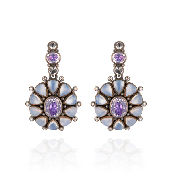 Larkspur & Hawk Luzia Princesa Cluster Drop Earrings In Lavender Moon Quartz (Black Rhodium Wash)