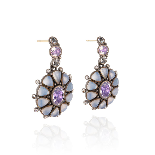 Larkspur & Hawk Luzia Princesa Cluster Drop Earrings In Lavender Moon Quartz (Black Rhodium Wash)