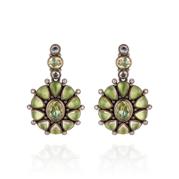 Larkspur & Hawk Luzia Princesa Cluster Drop Earrings In Lemon Quartz (Black Rhodium Wash)