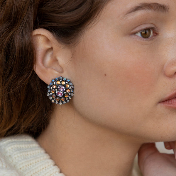 Larkspur & Hawk Luzia Rainha Cluster Earrings In Lavender Moon Quartz (Black Rhodium Wash)