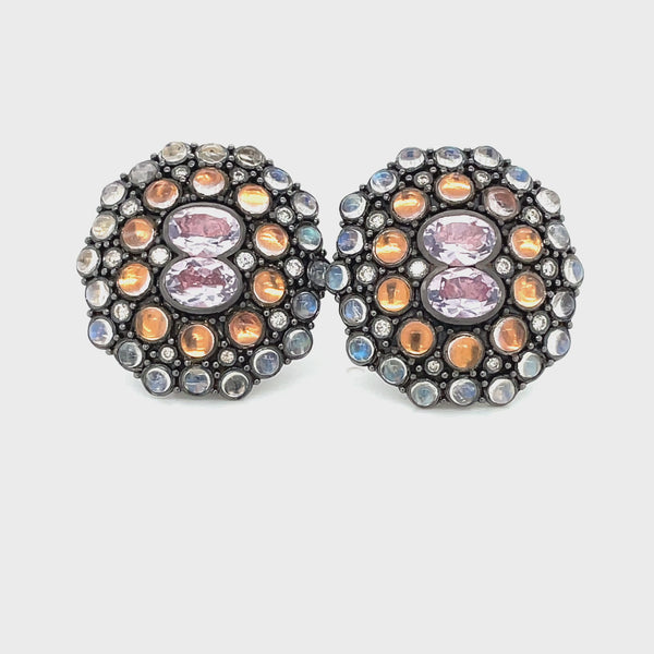 Larkspur & Hawk Luzia Rainha Cluster Earrings In Lavender Moon Quartz (Black Rhodium Wash)