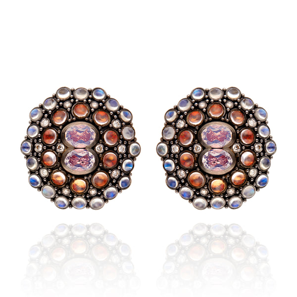 larkspur & hawk Luzia Rainha Cluster Earrings in Lavender Moon Quartz (Black Rhodium Wash)