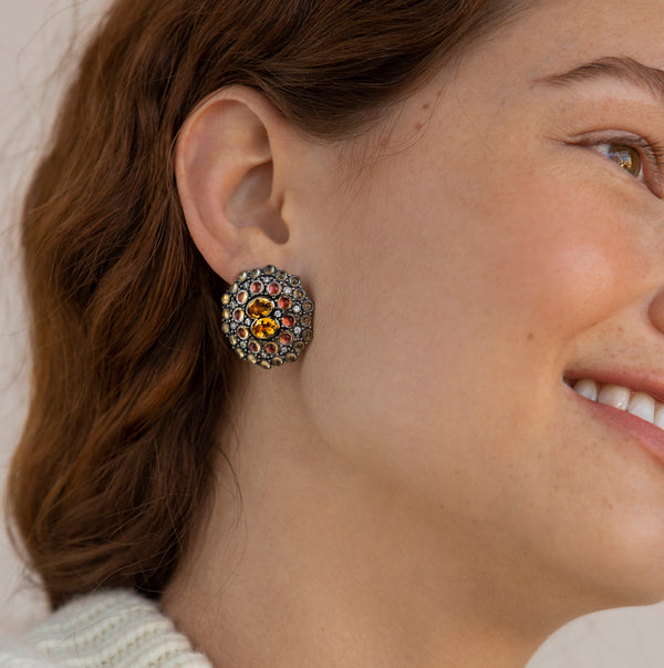 Larkspur & Hawk Luzia Rainha Cluster Earrings In Yellow Citrine (Black Rhodium Wash)
