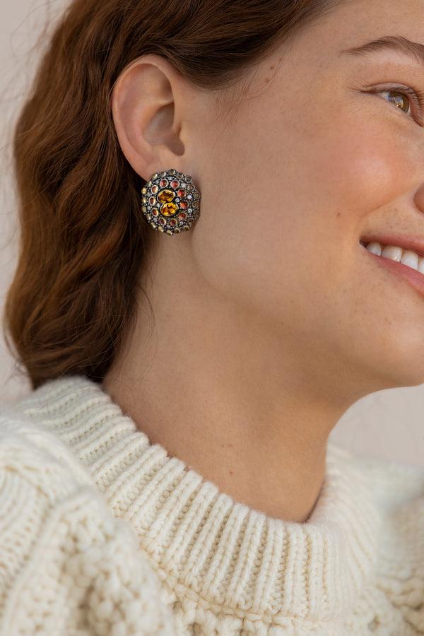 Larkspur & Hawk Luzia Rainha Cluster Earrings In Yellow Citrine (Black Rhodium Wash)