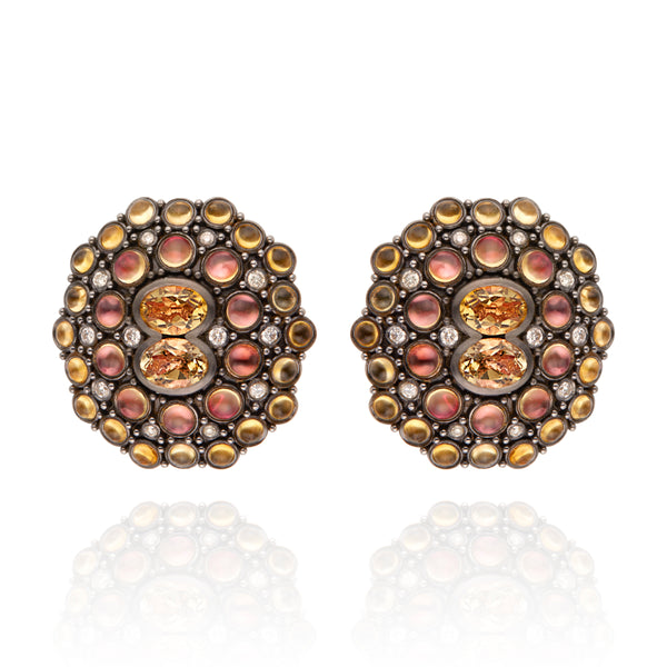 larkspur & hawk Luzia Rainha Cluster Earrings in Yellow Citrine (Black Rhodium Wash)