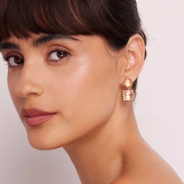 Larkspur & Hawk Sadie Front/Back Cushion Earrings With Cushion Drop (Rose Gold Wash)