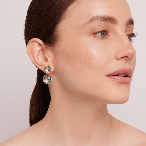 Larkspur & Hawk Sadie Front/Back Cushion Earrings With Round Drop (Yellow Gold Wash)