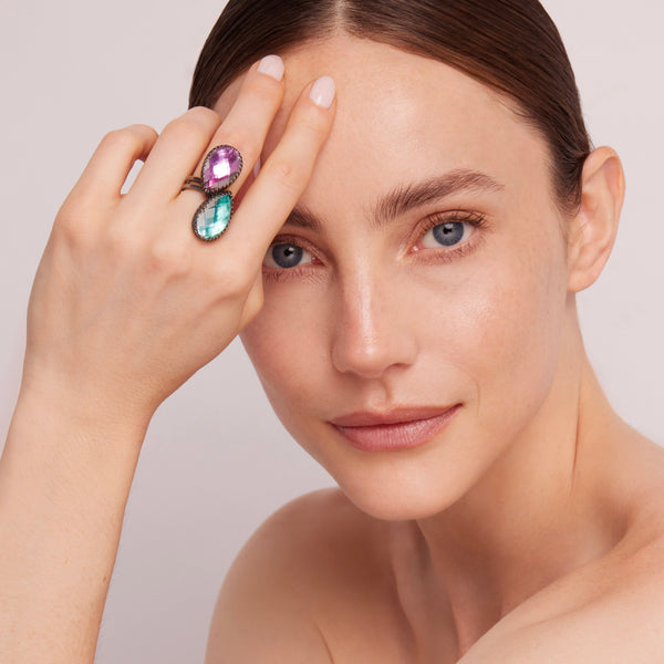 Larkspur & Hawk Sadie Pear Ring (Black Rhodium Yellow Or Rose Gold Wash)