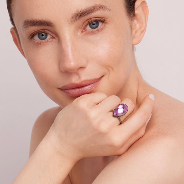 Larkspur & Hawk Sadie Pear Ring (Black Rhodium Yellow Or Rose Gold Wash)