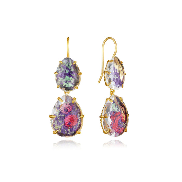 Larkspur & Hawk Tapestry Caterina Large Double Drop Earrings (Black Rhodium Or Yellow Gold Wash)