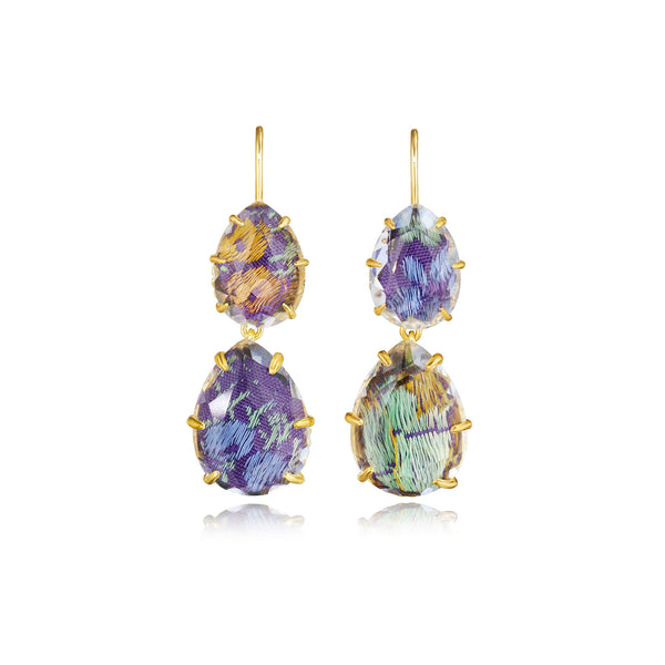 Larkspur & Hawk Tapestry Caterina Large Double Drop Earrings (Black Rhodium Or Yellow Gold Wash)