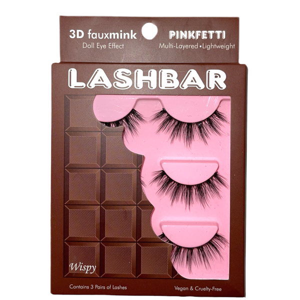 lash pop 3-Pack Pinkfetti 3D Fauxmink Lashbar False Eyelashes False Lashes