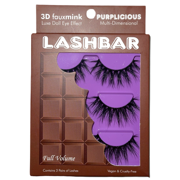lash pop 3-Pack Purplicious 3D Fauxmink Lashbar False Eyelashes False Lashes