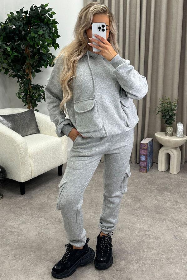 Lasula Amani Grey Utility Cargo Pocket Oversized Hoodie And Joggers Tracksuit Set