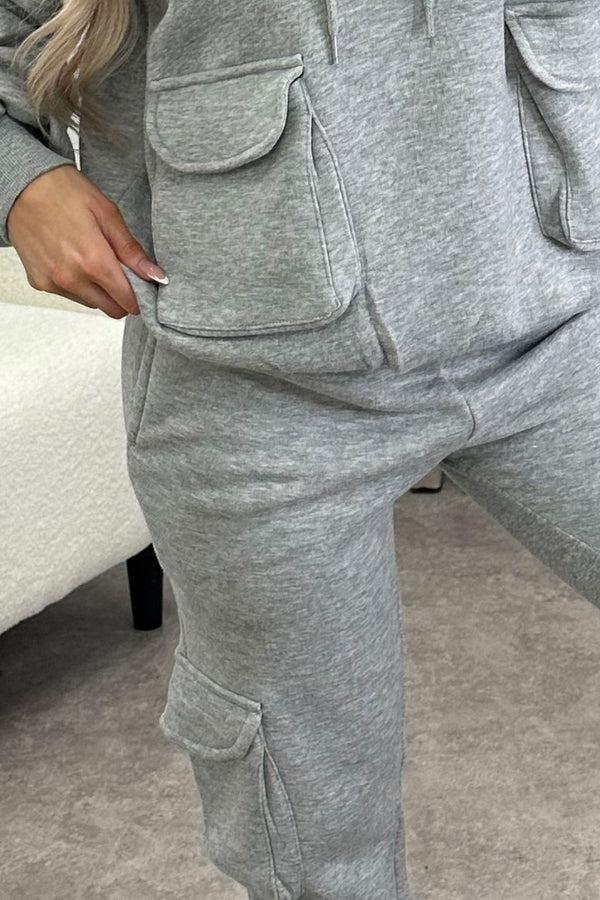 Lasula Amani Grey Utility Cargo Pocket Oversized Hoodie And Joggers Tracksuit Set