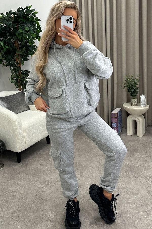 Lasula Amani Grey Utility Cargo Pocket Oversized Hoodie And Joggers Tracksuit Set