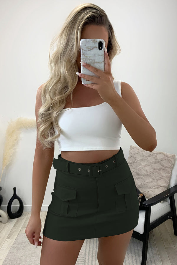lasula Carina Khaki Belted High Waisted Cargo Skort