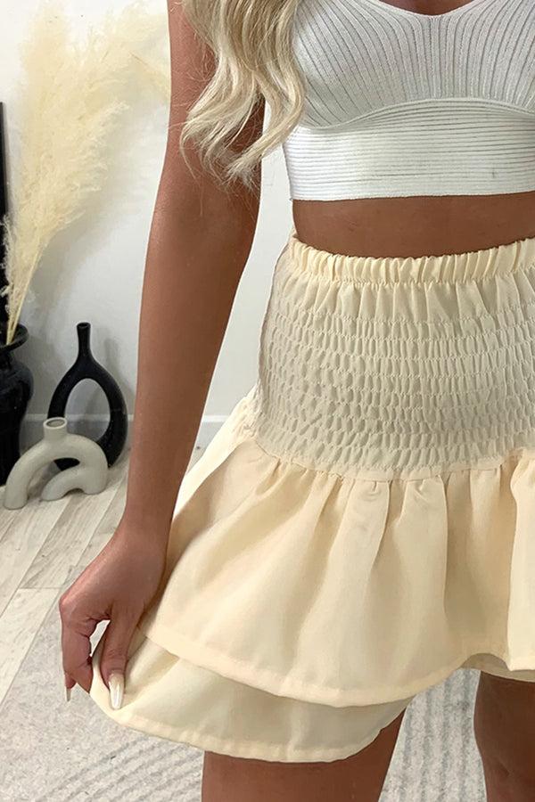 Lasula Cece Lemon Shirred Waist Ruffle Hem Mini Skirt
