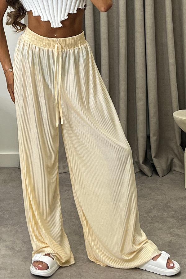Lasula Chrissy Gold Plisse High Waisted Wide Leg Satin Trousers
