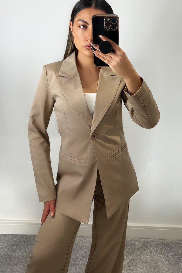 Lasula Cyndi Beige High Waisted Wide Leg Tailored Trousers