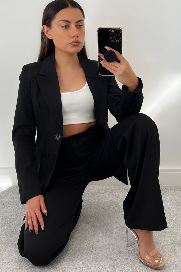 Lasula Cyndi Black High Waisted Wide Leg Tailored Trousers
