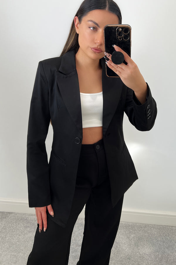 Lasula Cyndi Black High Waisted Wide Leg Tailored Trousers