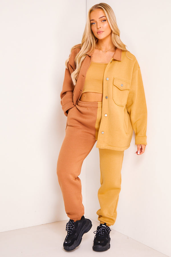 Lasula Darcy Beige And Camel Colour Block Oversized Shacket