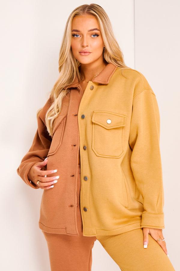 Lasula Darcy Beige And Camel Colour Block Oversized Shacket