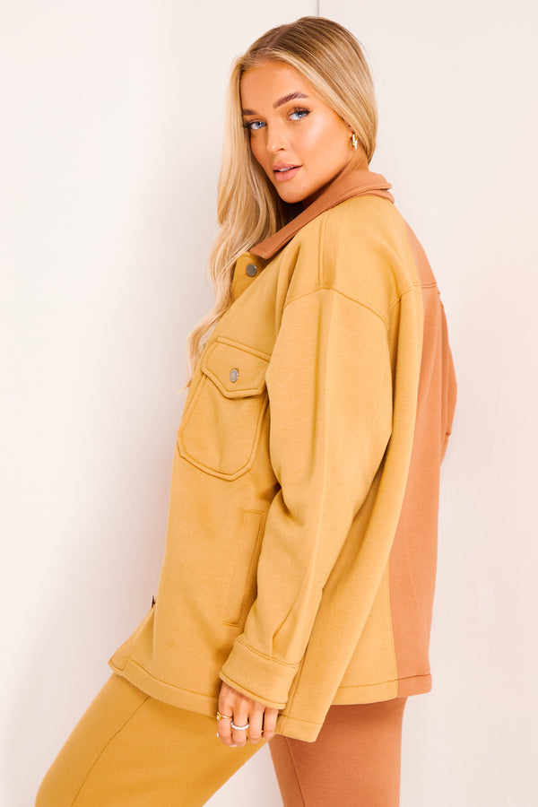 Lasula Darcy Beige And Camel Colour Block Oversized Shacket