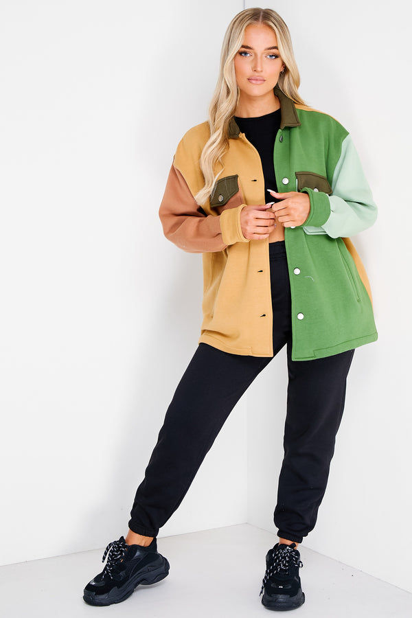 Lasula Darcy Beige And Sage Multi Colour Block Oversized Shacket
