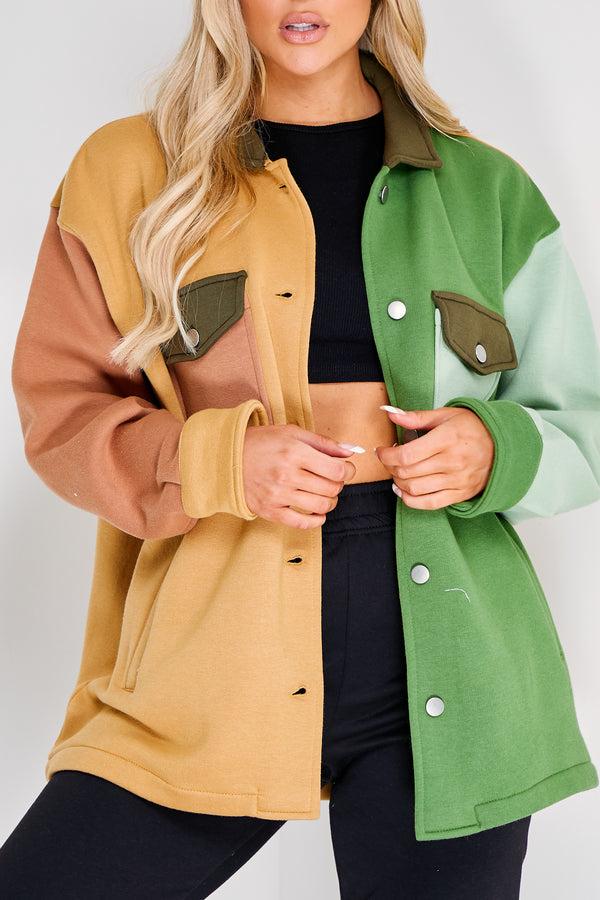 Lasula Darcy Beige And Sage Multi Colour Block Oversized Shacket